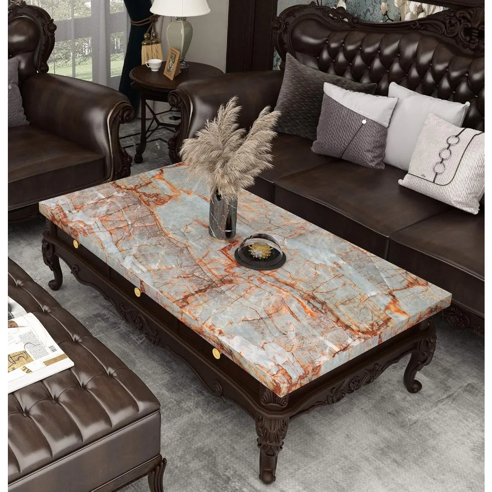 ورق اتصال قابل للتقشير واللصق من الرخام الفيروزي مقاوم للماء لأسطح الكونترتوب والحمامات، ورق جدران لاصق عريض 24 × 394