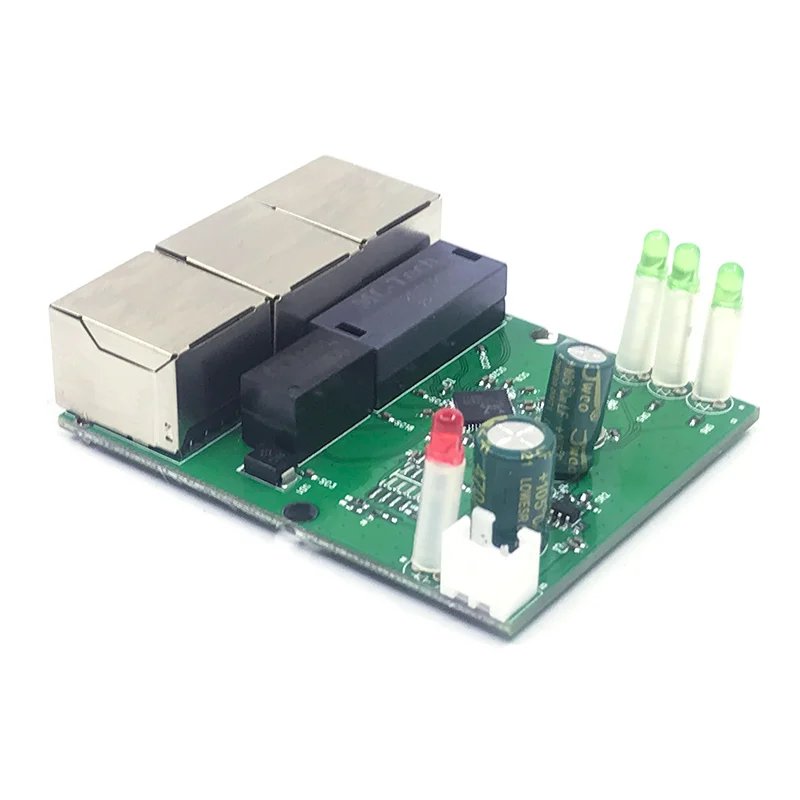 Fast switch mini 3 port ethernet switch 10 / 100mbps rj45 network switch hub pcb module board for system integration module