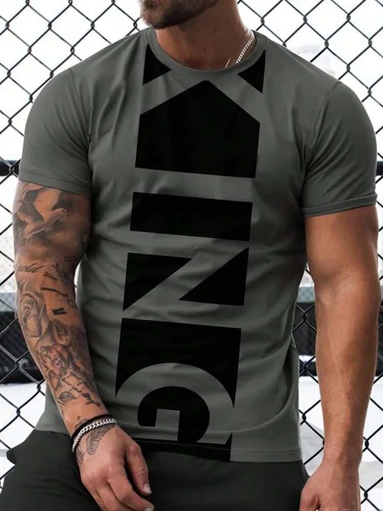 3D Letter Printed Men's Fitness T-shirt Urban Fashion Men's Short-sleeved Top Summer Daily Casual Men's Short-sleeved Top