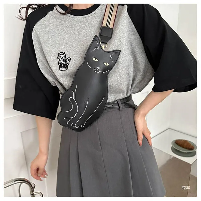 2023 new girl cute cat shoulder bag  personality women large capacity cartoon crossbody bag female