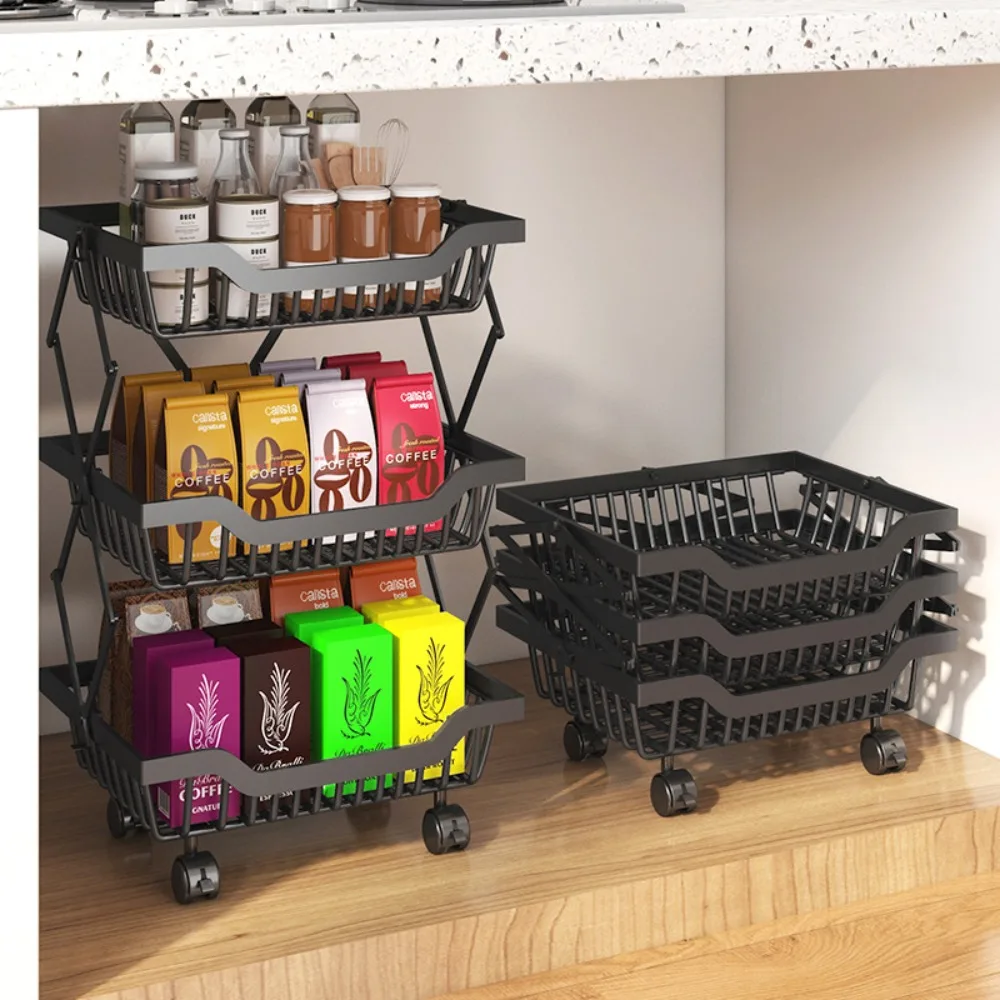 Stackable Fruits and Vegetable Storage Stand Cart 6 Tier Fruit Basket for Kitchen Movable Kitchen Basket Pantry Organizers Rack