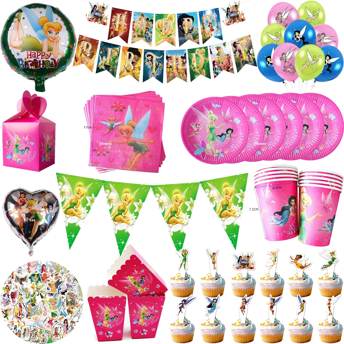 الكرتون تينكر بيل الاطفال حفلة عيد ميلاد الديكور أدوات المائدة قزم الجنية ورقة لوحة مفرش المائدة بالون تينكربيل لوازم الحفلات