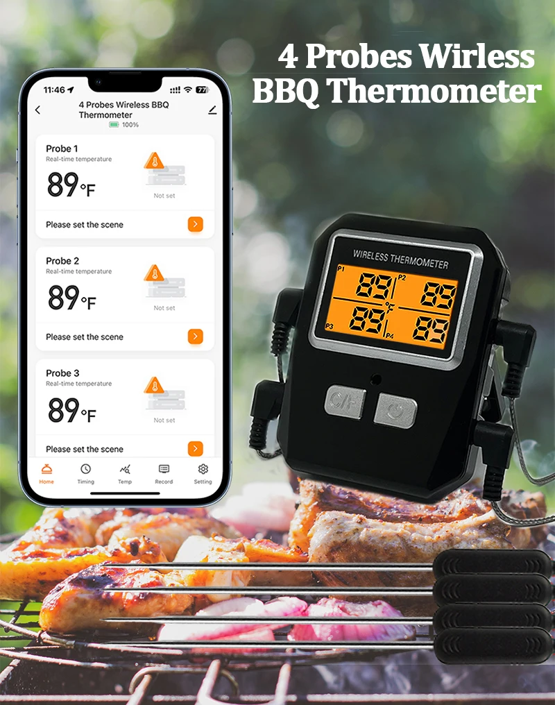 Tuya 100M Smart Meat Thermometer Wireless for BBQ Oven Outdoor Barbecue Grill Thermometer Temperature Gauge Kitchen Cooking Tool