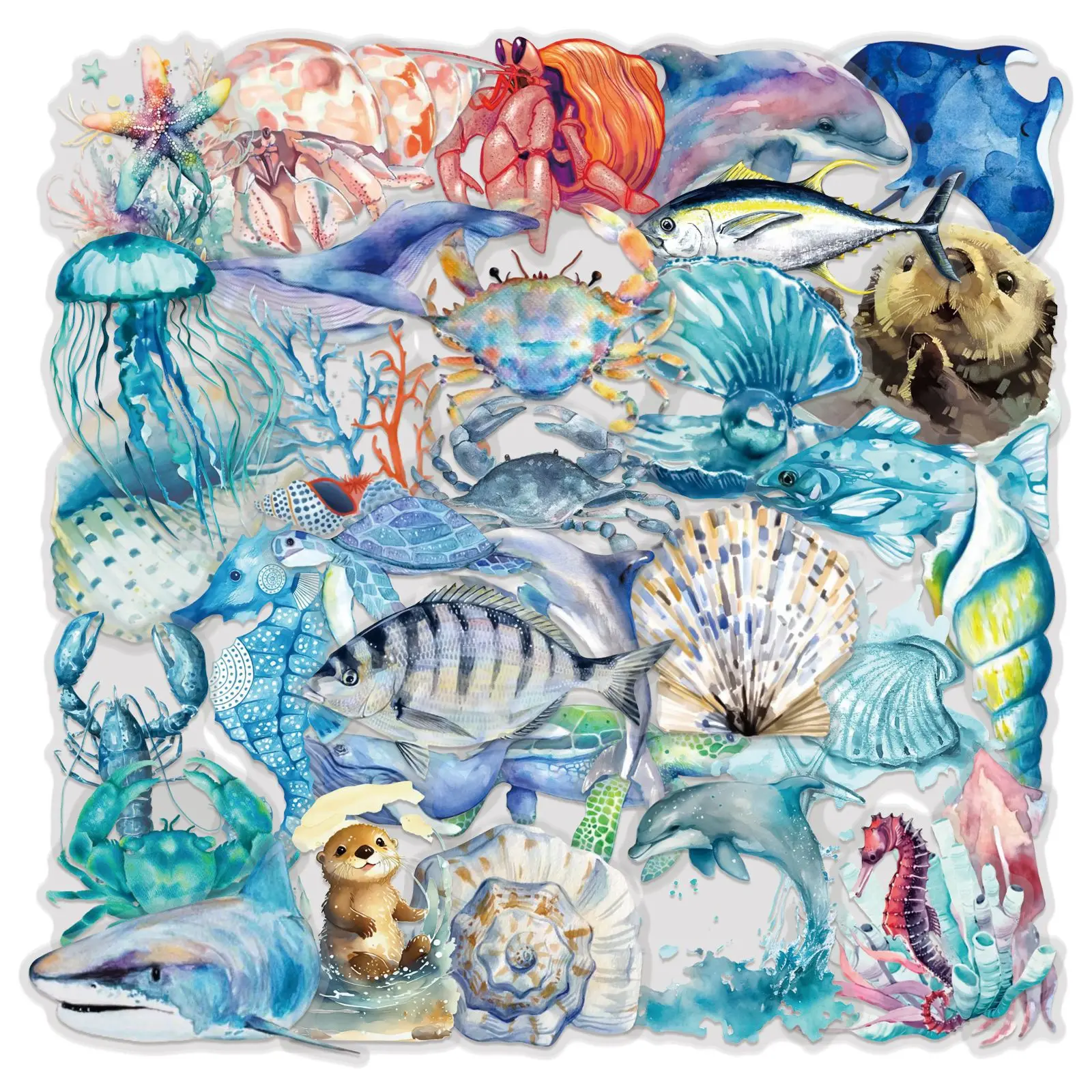 

50PCS Marine Life Stickers Transparent Cartoon PET Material Can DIY Decorate Laptop Phone Case iPad Waterproof Stickers Kids Toy