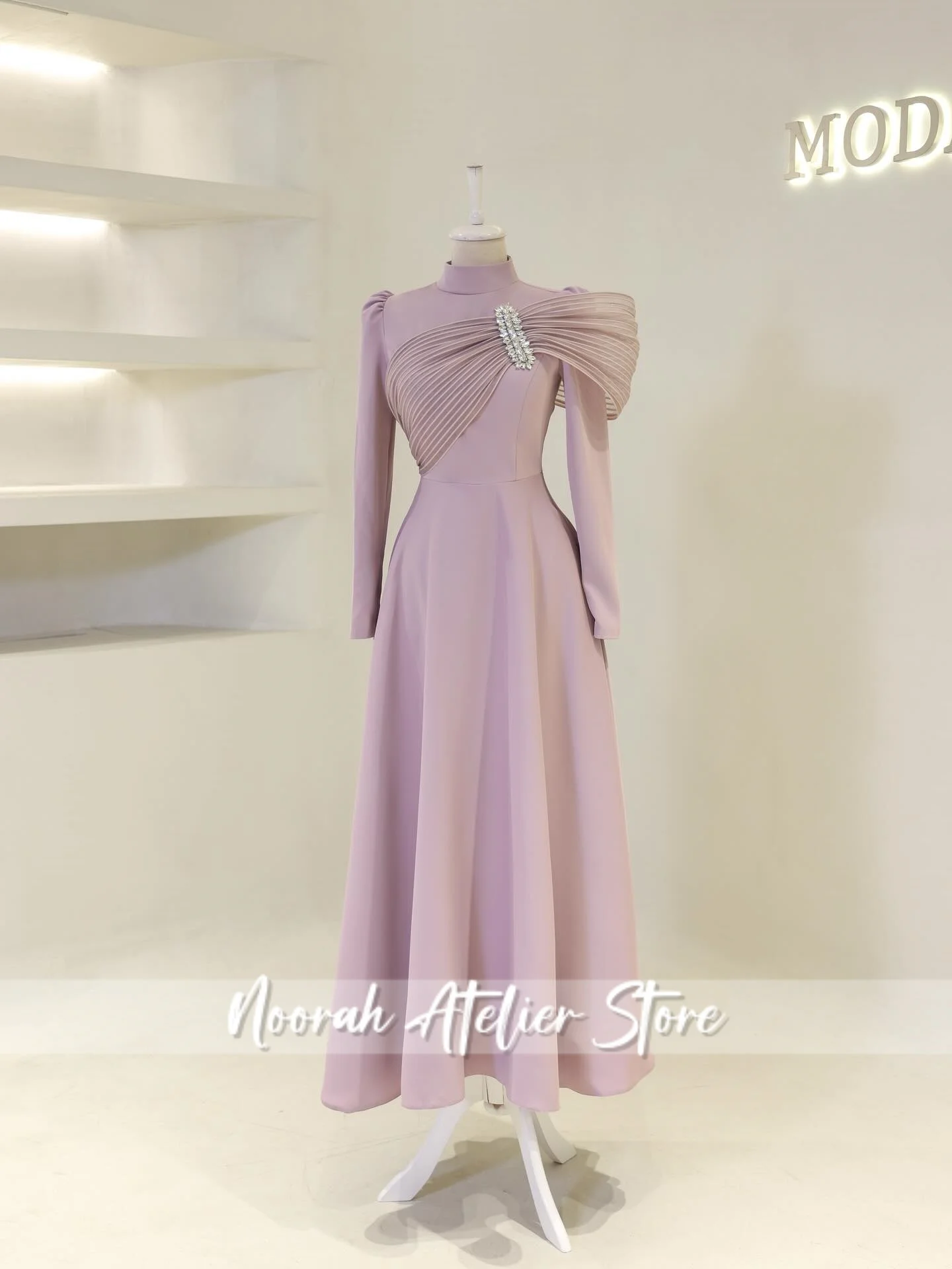 Nuevo Rosa H N mangas largas lazo musulmán Vestidos de noche de lujo para mujer 2025 vestido de novia Arabia Saudita Vestidos largos personalizados