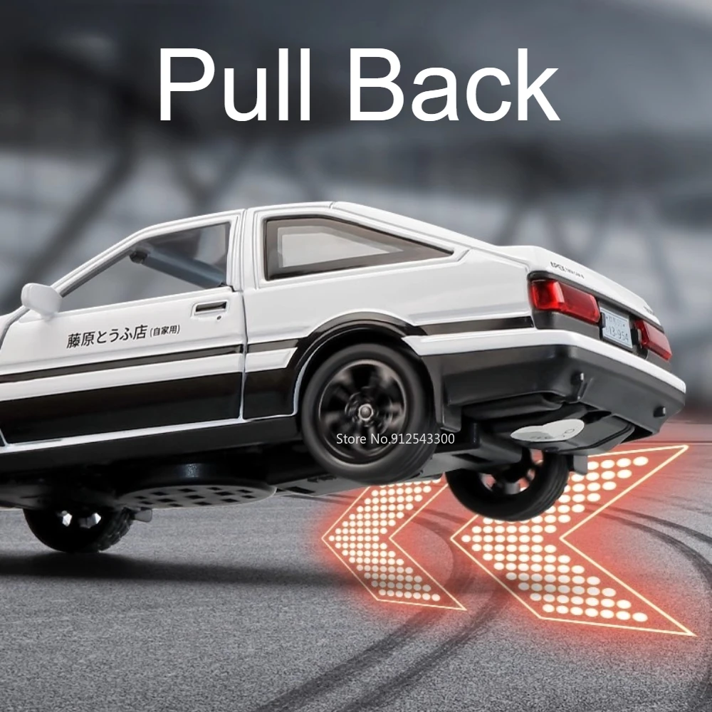Modèle de voiture de film classique AE86, portes de jouets ouvertes, modèles lumineux sonores, alliage moulé sous pression, jouets miniatures, cadeaux de Collection, 1:36