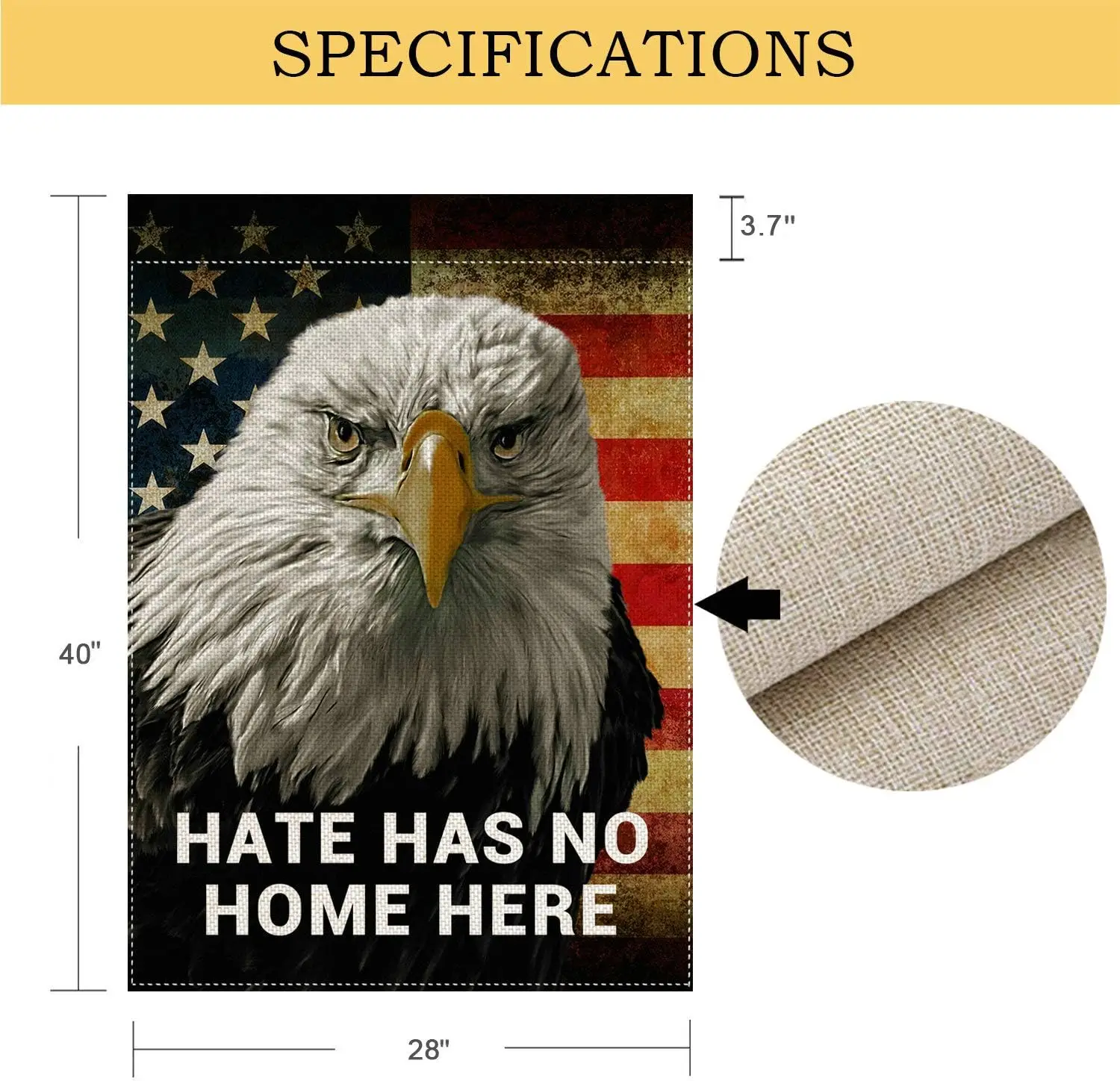 pingpi Hate Has No Home Here House Flags - Double Sided Outdoor Holidays Yard Flags Bald Eagle USA Flag Decoration 28 x 40 Inch