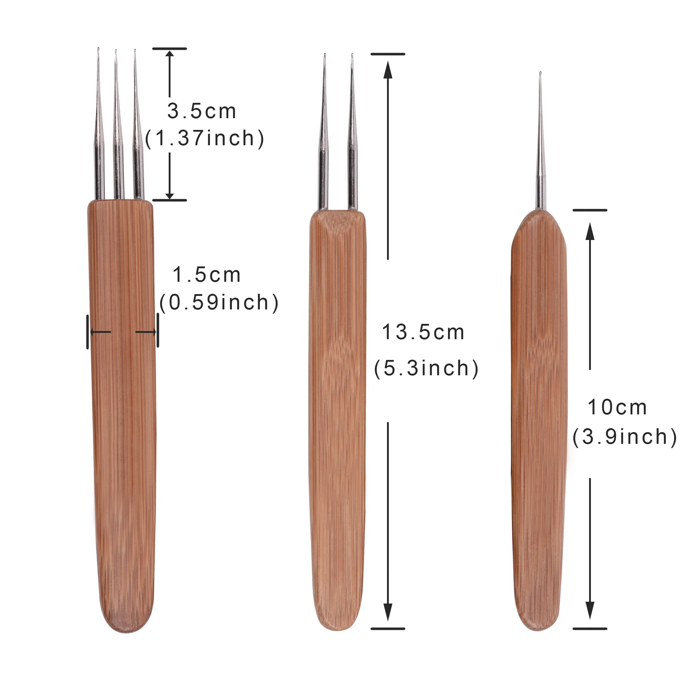 0.5mm 0.75mm Dreadlocks Hook Needles 1/2/3 Hooks Bamboo Crochet Needle for Hair Dreadlock Accessories Wig Making Tools
