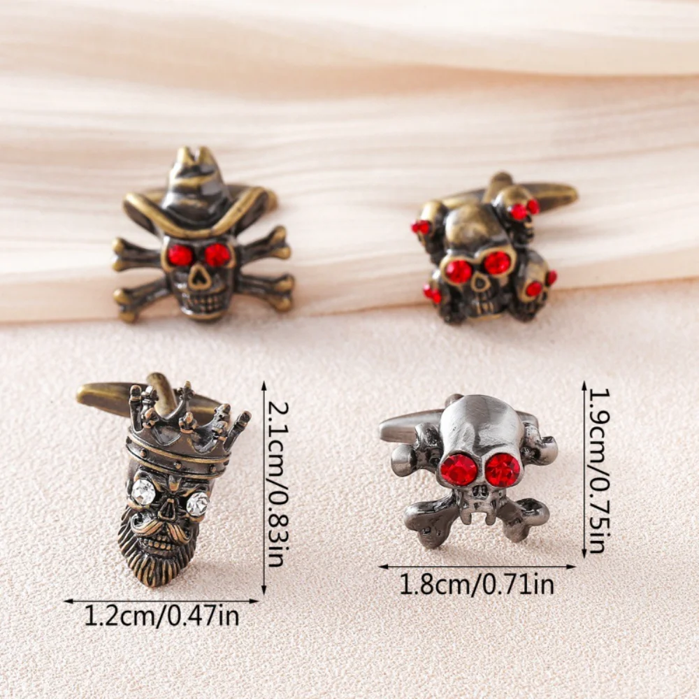 Vintage Halloween Parody Skull Pin Punk Skull-shaped Sleeve Studs and Cufflinks French-style Shirt Pirate Cufflink Pins