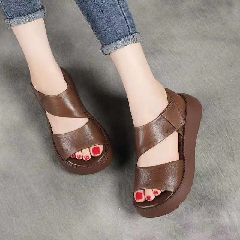 Sandals Women Summer Thick Soled Summer New Female Sandals Fish Mouth Open Toe Breathable Wedge Sandals Sandalias De Mujer