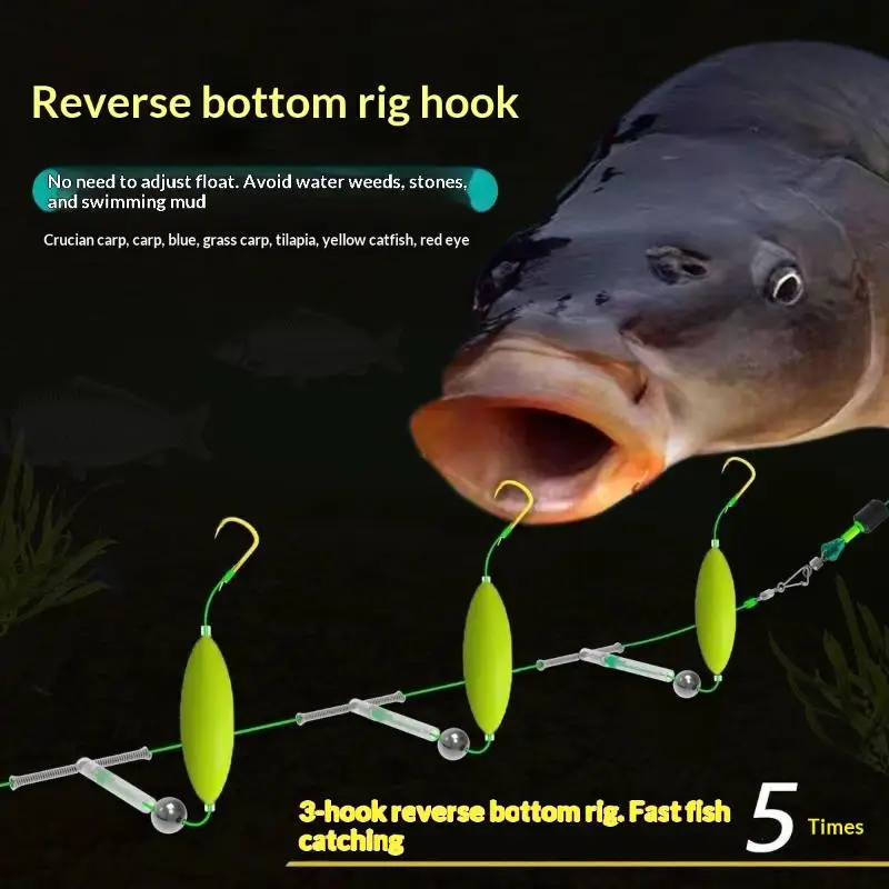 Three Hook Carp Fishing Hair Rigs Anti-Bottom Suspension Durable Pre-Tied Fishing Hooks for Freshwater  Fishing