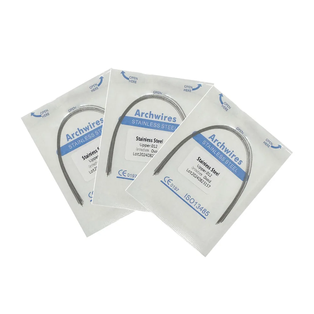 10 шт./упак. суперэластичных ортодонтических архивов NITI и натуральных овальных архивов из нержавеющей стали, различные размеры нижнего/верхнего размера.