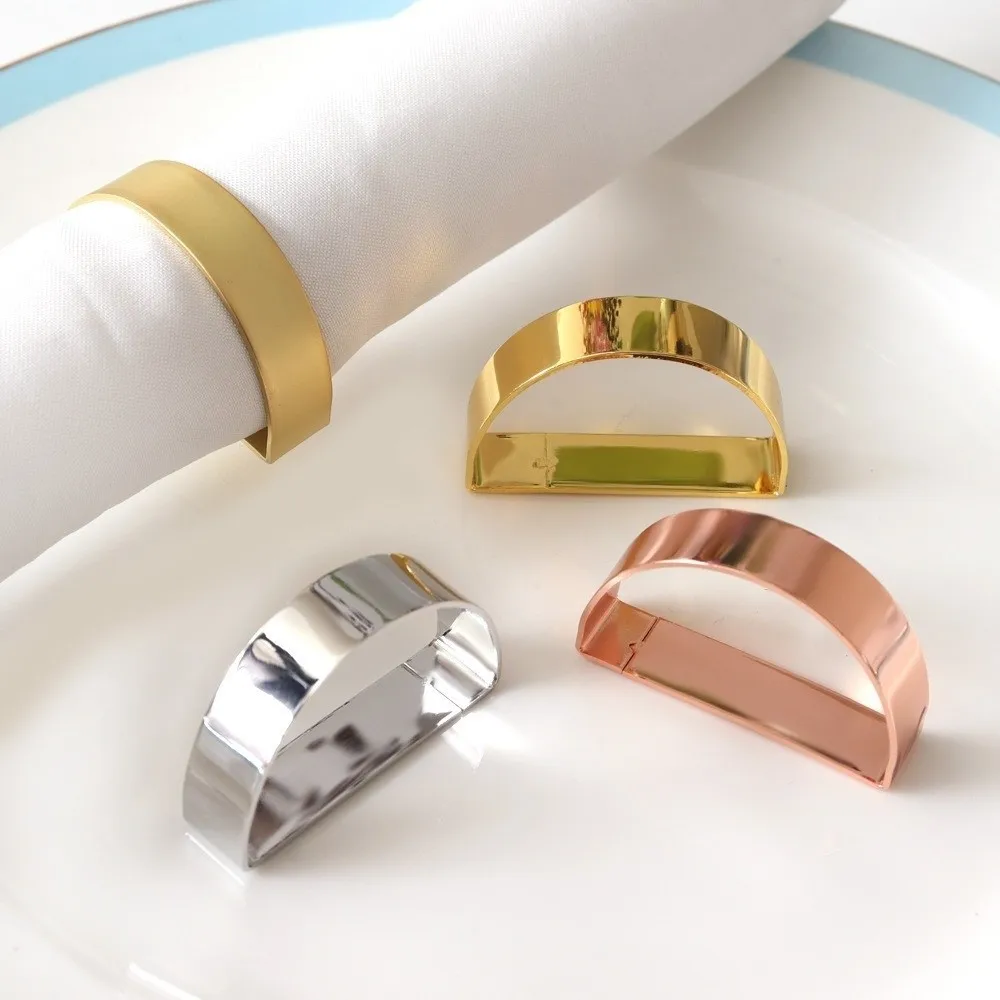 4pcs Decorative D Shaped Metal Napkin Ring Zinc Alloy Sturdy Napkin Holder Minimalist Gold Serviette Buckles Thanksgiving Dinner