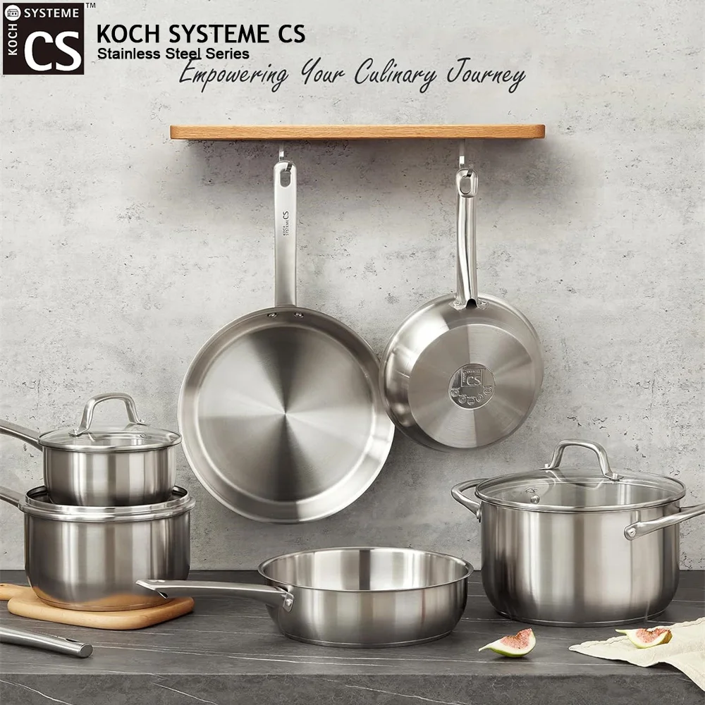 KOCH SYSTEME CS 10Pcs Non-stick Frying pan Soup pot Set Stainless Steel Pots and Pans Mlik Pot Sauce pot Steak Skillet Gas stove Induction Compatible