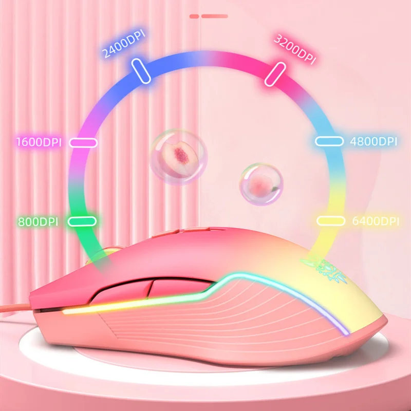 USB Wired Gaming Mouse Pink Purple Girl Gamer Mice Ergonomic 6400 DPI Optical RGB Backlight Mouse For Computer PC Laptop Desktop