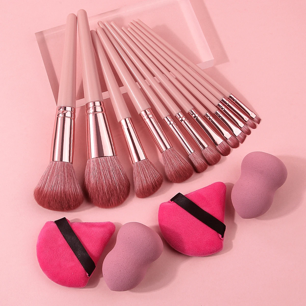 16PCS 전문가용 메이크업 브러쉬 세트: 부드러운 루스 파우더 아이섀도우 메이크업 브러쉬 + 논스틱 파우더 메이크업 스펀지 파우더 퍼프