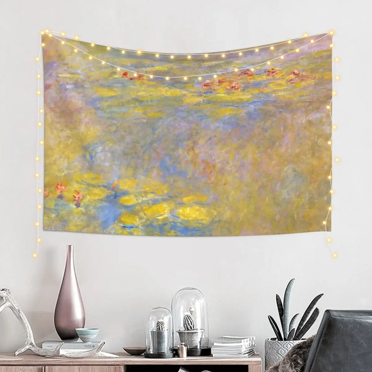 Water Lilies Yellow Nirvana Monet Fine Art Tapestry Room Decor Home Decorations Aesthetic Bedrooms Decorations Tapestry