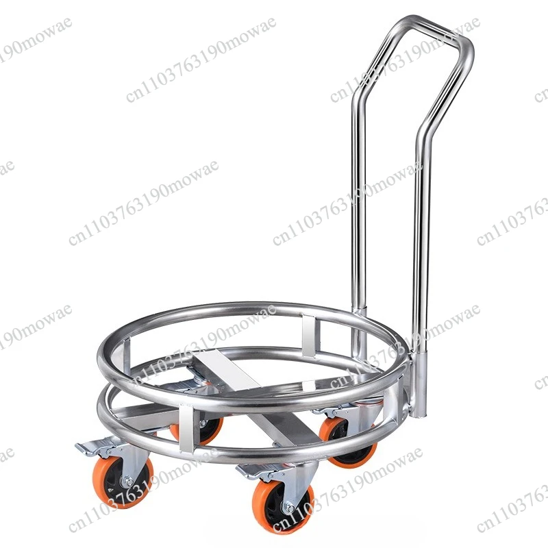 Thickened stainless steel turnover truck, wheeled mobile soup bucket rack, thermal insulation bucket base, flower pot tray rack