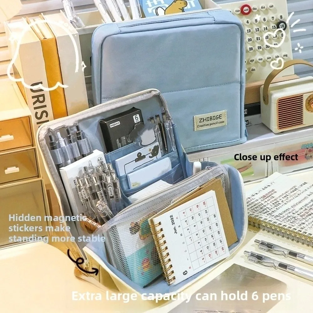 Прочный складной пенал большой емкости, многослойный чехол для хранения косметики, сумка для хранения ручек, эстетический портативный пенал для офисного использования