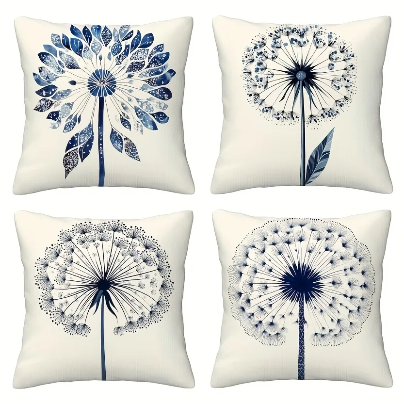 Naval blue dandelion flowers digital printing pillow cover Short plush Suitable living rooms bedrooms sofas throw cushion cover