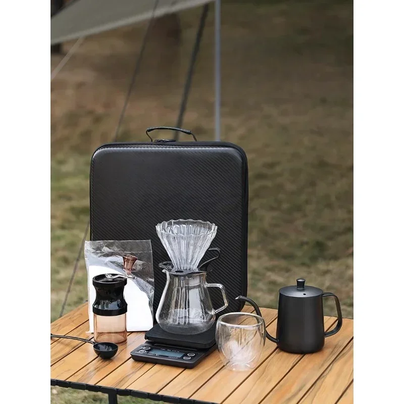 Outdoor Hand Brew Coffee Maker Set Travel Coffee Maker with Storage Bag Filter Cup Pour-Over Kettle Combination