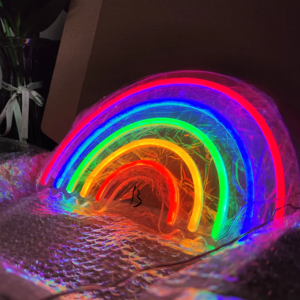 Led Rainbow Neon Sign for Bedroom DC5V Powered Neon Rainbow Light for Wall Decor Cute Colorful Rainbow Light Up Sign for Kids