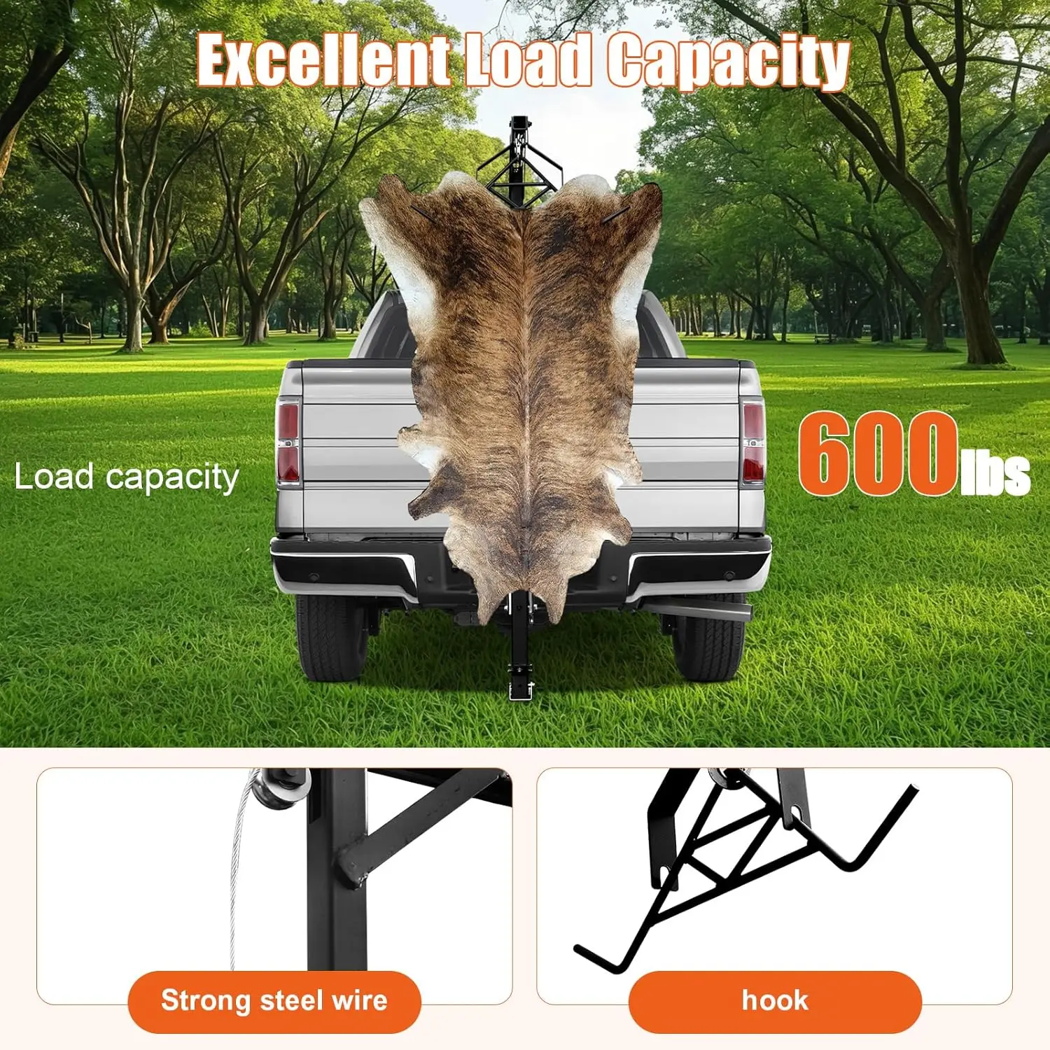 

Deer Hoist, 600lbs Load Truck Hitch Game Hoist Hunting Game Skinning Hunting Deer Hoist with 360-Degree Swivel Shaft