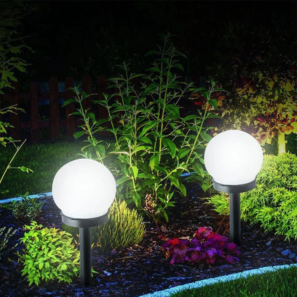 

2Pcs Solar LED Lights Plastic Outdoor Patio White Round Bulb Solar Garden Lamp for Yard Lawn Landscape Decoration
