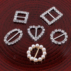 120pcs/lot 6styles Bling Metal Rhinestone Buckle Sliders For Bags Clear Crystal Ribbon Buckles For  Wedding Decoration
