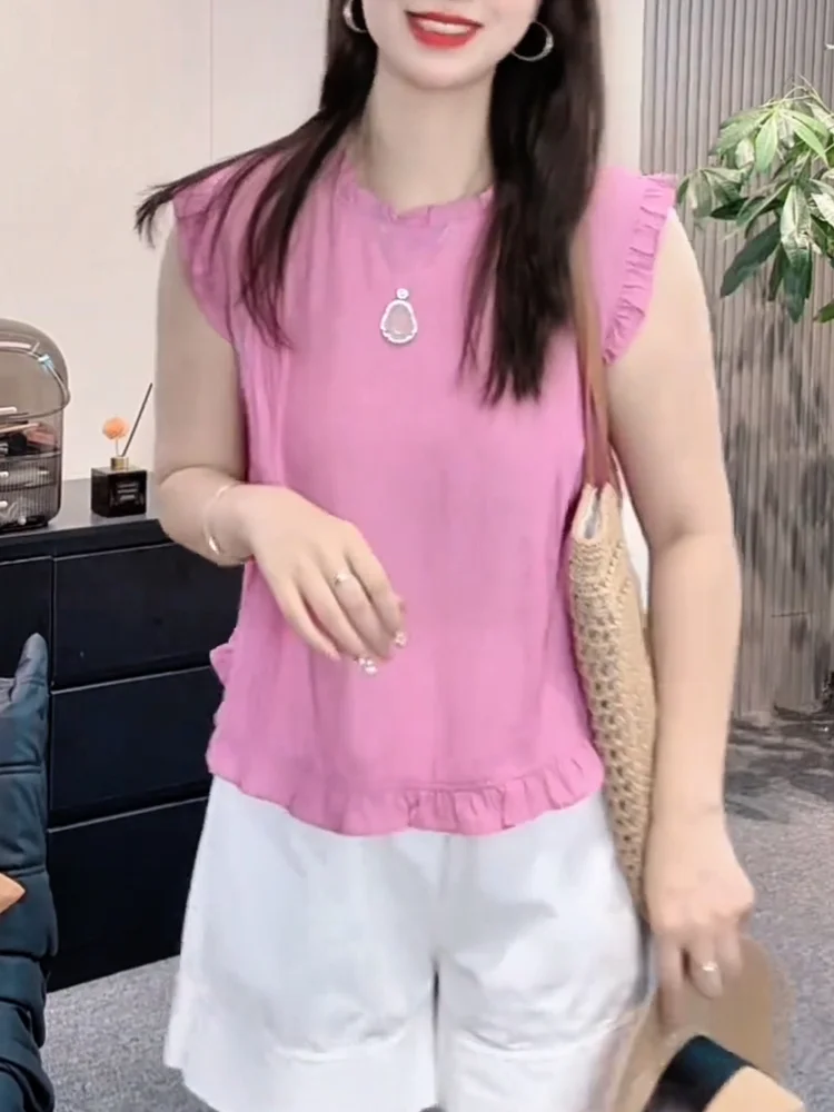 

Корейский свободный топ однотонного цвета для полных женщин, универсальный летний топ, модный, стройнящий, универсальный топ