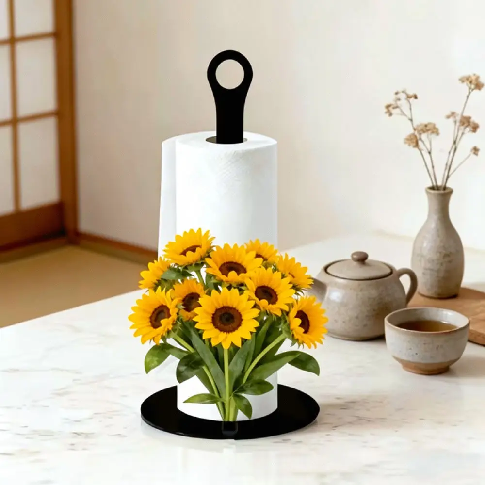 Wooden Sunflower Paper Napkin Stand Farmhouse Kitchen Tissue Organizer Decorative Desktop Paper Towel Storage Holder