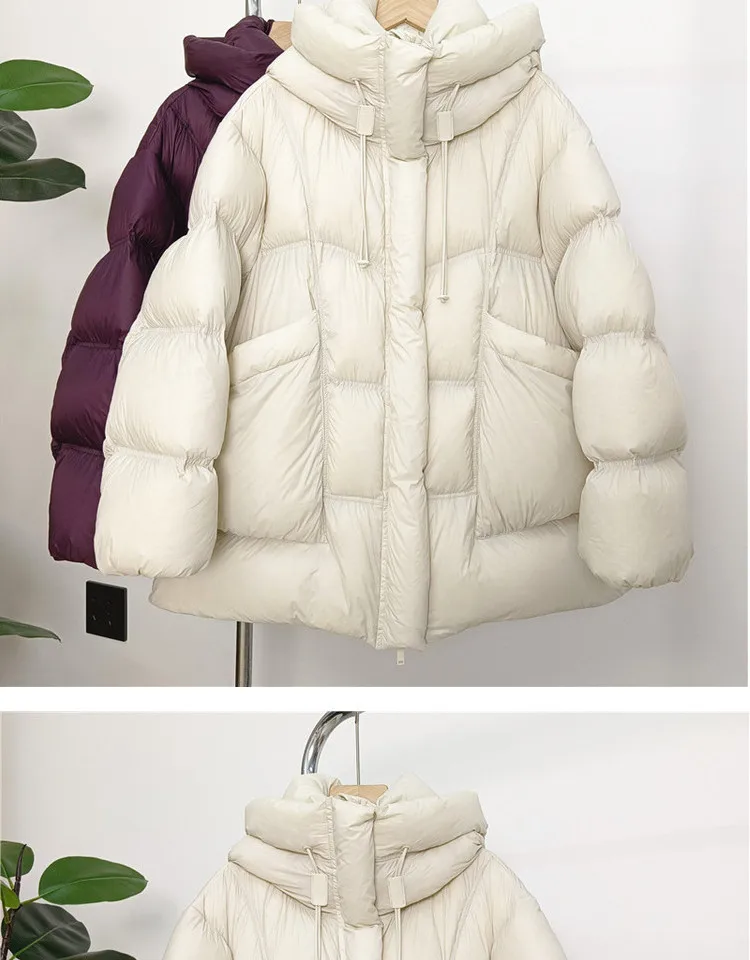 2026 New Winter Warm Hooded Thick White Duck Down Leisure Women Down Jacket Solid Color Coat Parker Loose Women Down Jacket H439
