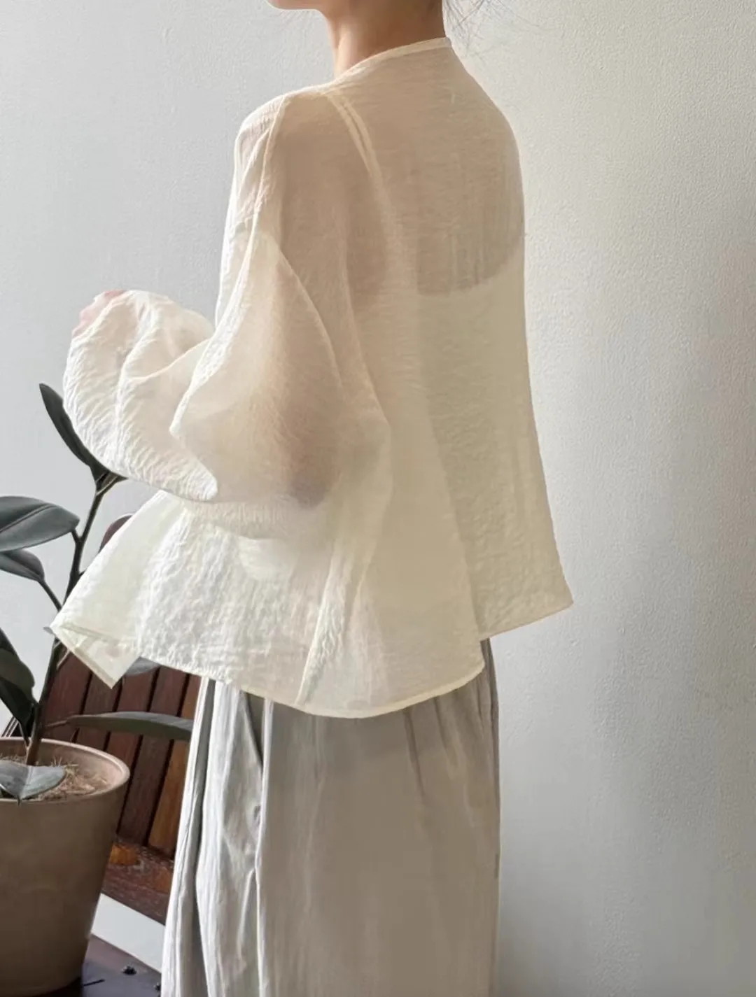 Blu Nuovo Cinese Sle Chic Estate delle Donne irt Sottile Tuta Sportiva Protezione Solare Luce Lungo Sve rotondo Ne Button up Casual Top