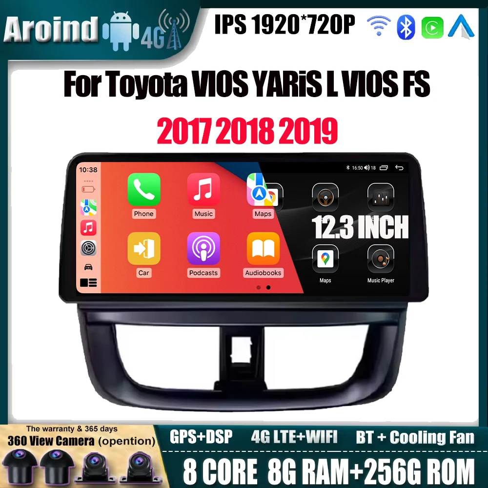 

For Toyota VIOS YARiS L VIOS FS 2017 2018 2019 12.3inch Carplay Android Auto IPS Multimedia Video Player Navigation GPS 4G wifi