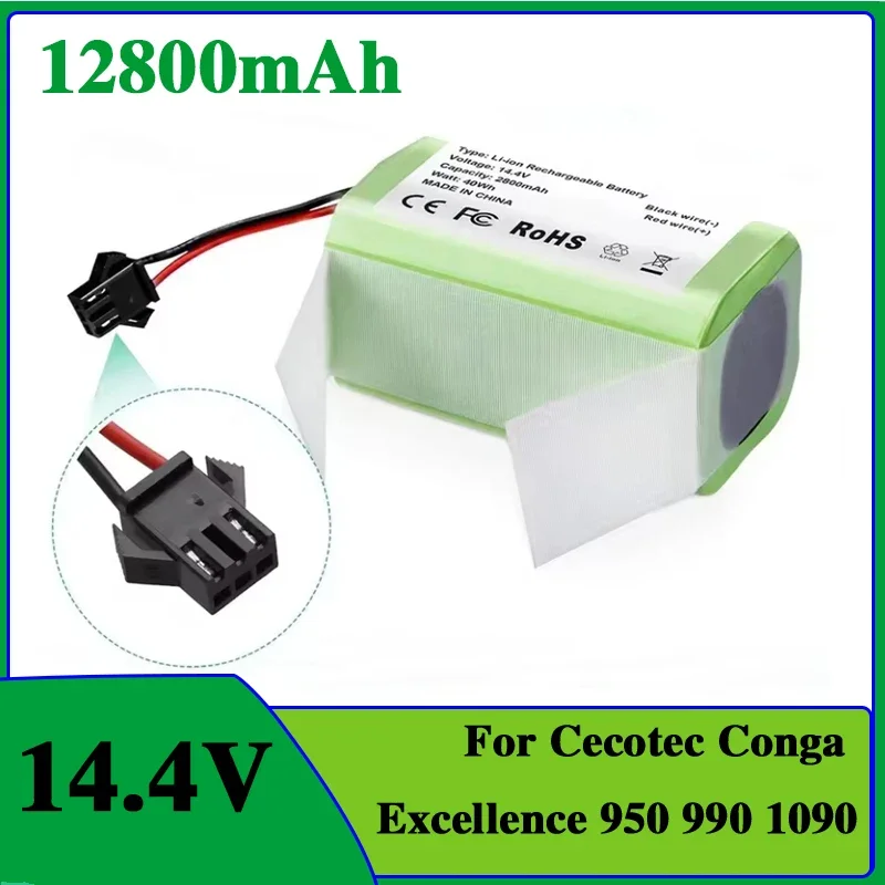 14.4V 12800mAh Li-ion Battery For Cecotec Conga Excellence 950 990 1090 Ecovacs Deebot DN621 601/605 Eufy RoboVac 35C i7 V710