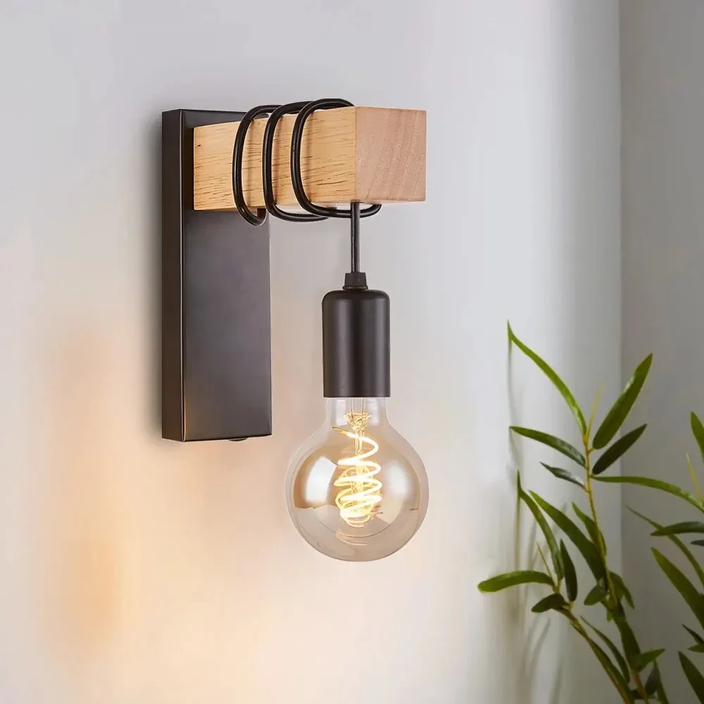 

Retro Wood LED Wall Lamp E27 220V 110V Industrial Night Loft Light Fixtures Live Room Bedside Lamp Decor for Bathroom Restaurant