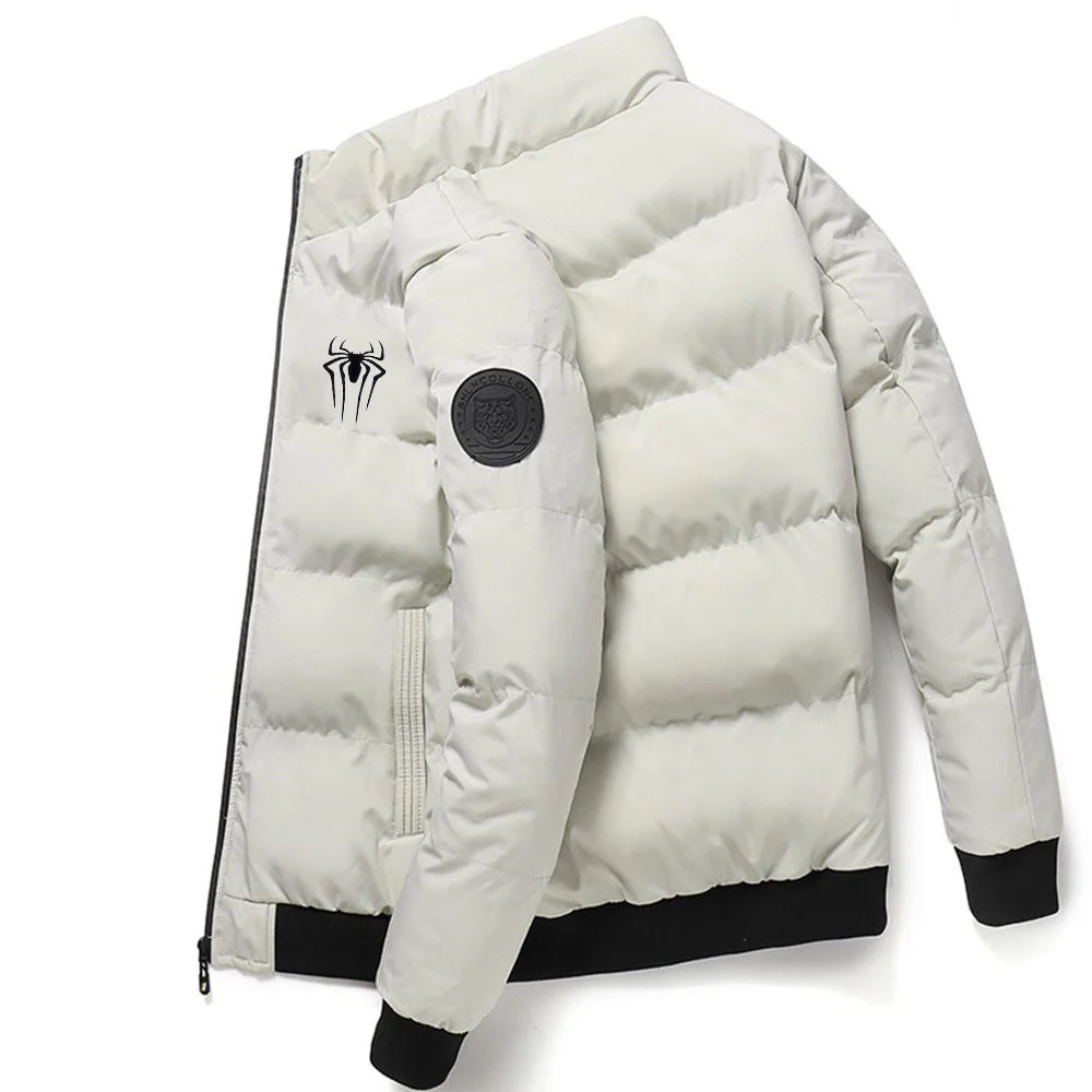 New fabric stand-up collar men's cotton coat for winter, thick and warm, trendy brand, short style, fashionable and casual jacke