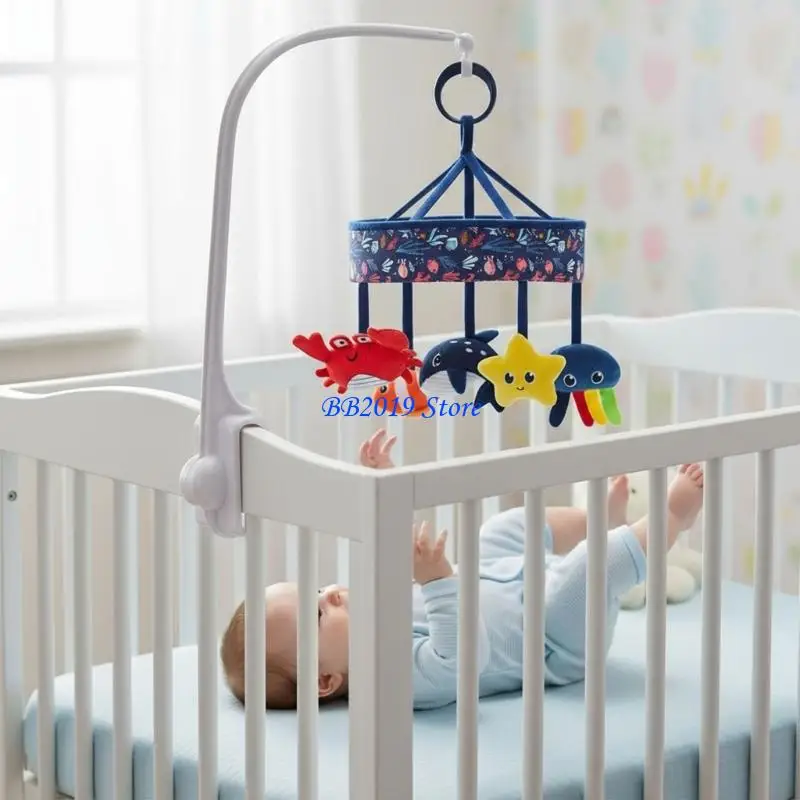 Q0KB Âm nhạc xoay theo chủ đề đại dương Nôi bé động có nhạc êm dịu Đồ chơi bằng vải nhung mềm dành cho trẻ sơ sinh và