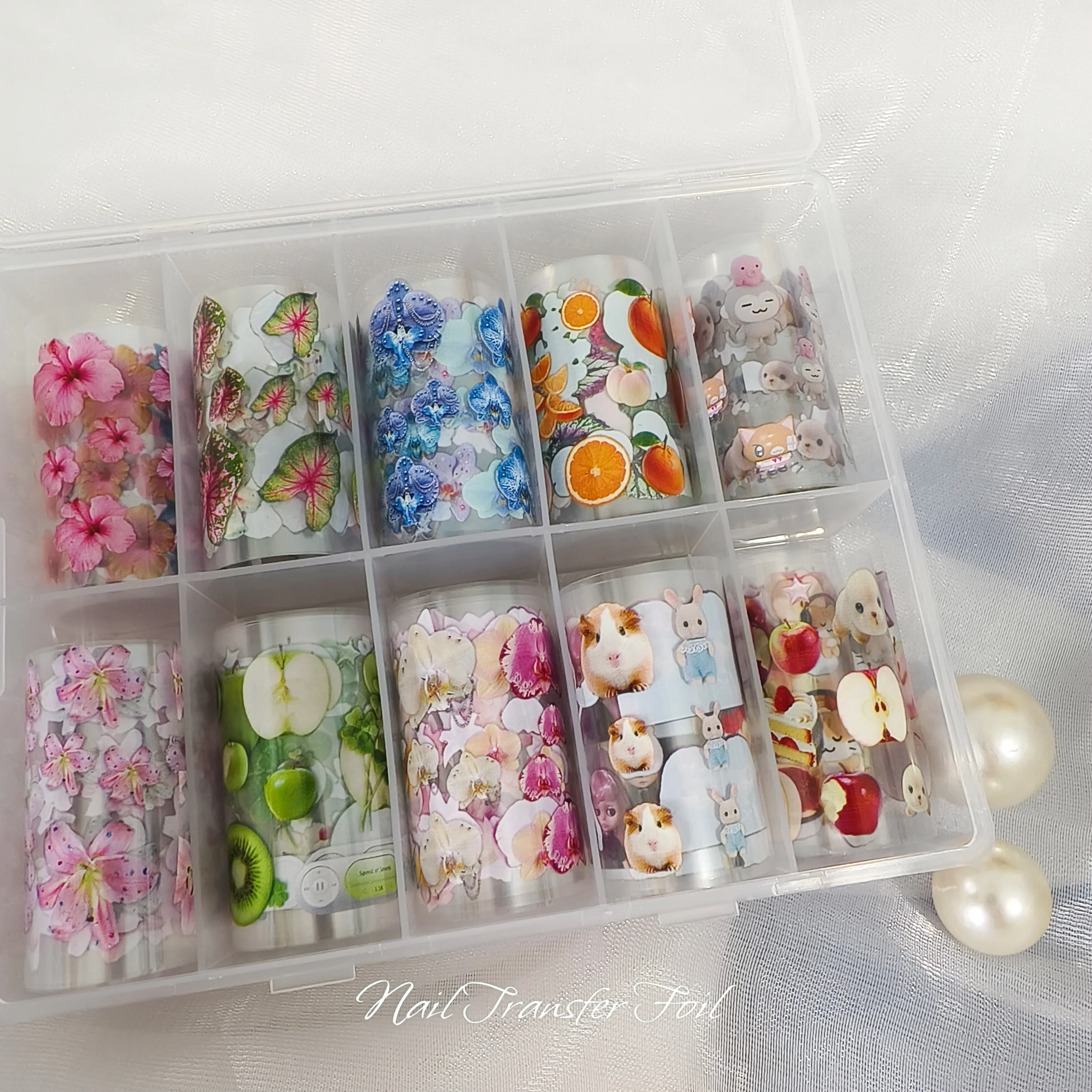 1 Box Blumen-Plumeria-Begonien-Blätter Phalaenopsis-Lilien Nagelfolien Transferpapier Nagelkunst-Aufkleber Nageldekoration – Detail 9