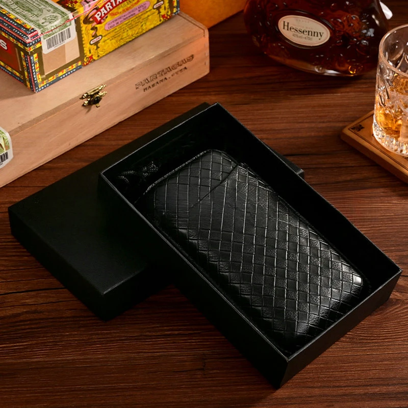 3 Pcs Leather Cigar Case Gift Set Portable Travel Humidor Box with Cigar Cutter Woven Cigar Holder Cigar Accessories