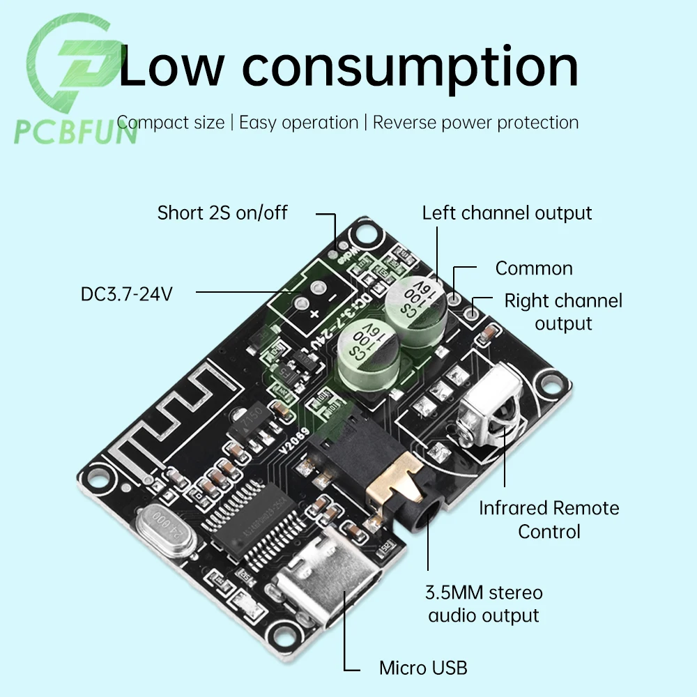 Bluetooth Audio Decoding Board DC3.7-24V Sound Receiver Module Bluetooth 5.0 Stereo Decoder With Remote Control