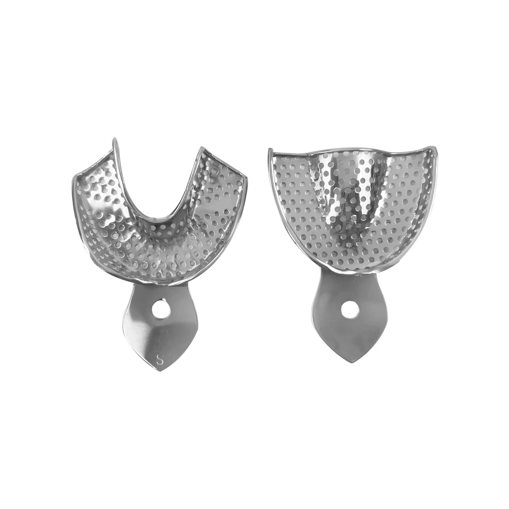 2pcs/Set Dental Impression Trays Stainless Steel Upper And Lower Metal Orthodontic Teeth Tray Holder Autoclavable Dentistry Tool