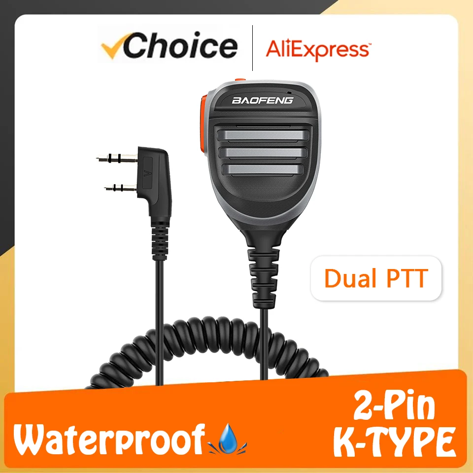 Baofeng-walkie-talkie UV-5R PTT, altavoz de UV-17 a prueba de agua, Radio, micrófono, Keenwood, tipo de 2 pines, micrófono de mano para UV-82, UV16,