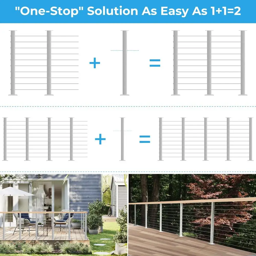 36" Stainless Steel Cable Railing Post Kits 2Pack Level Drill Line Posts 82ft Cable Marine-Grade SS316 Top System Saves Time