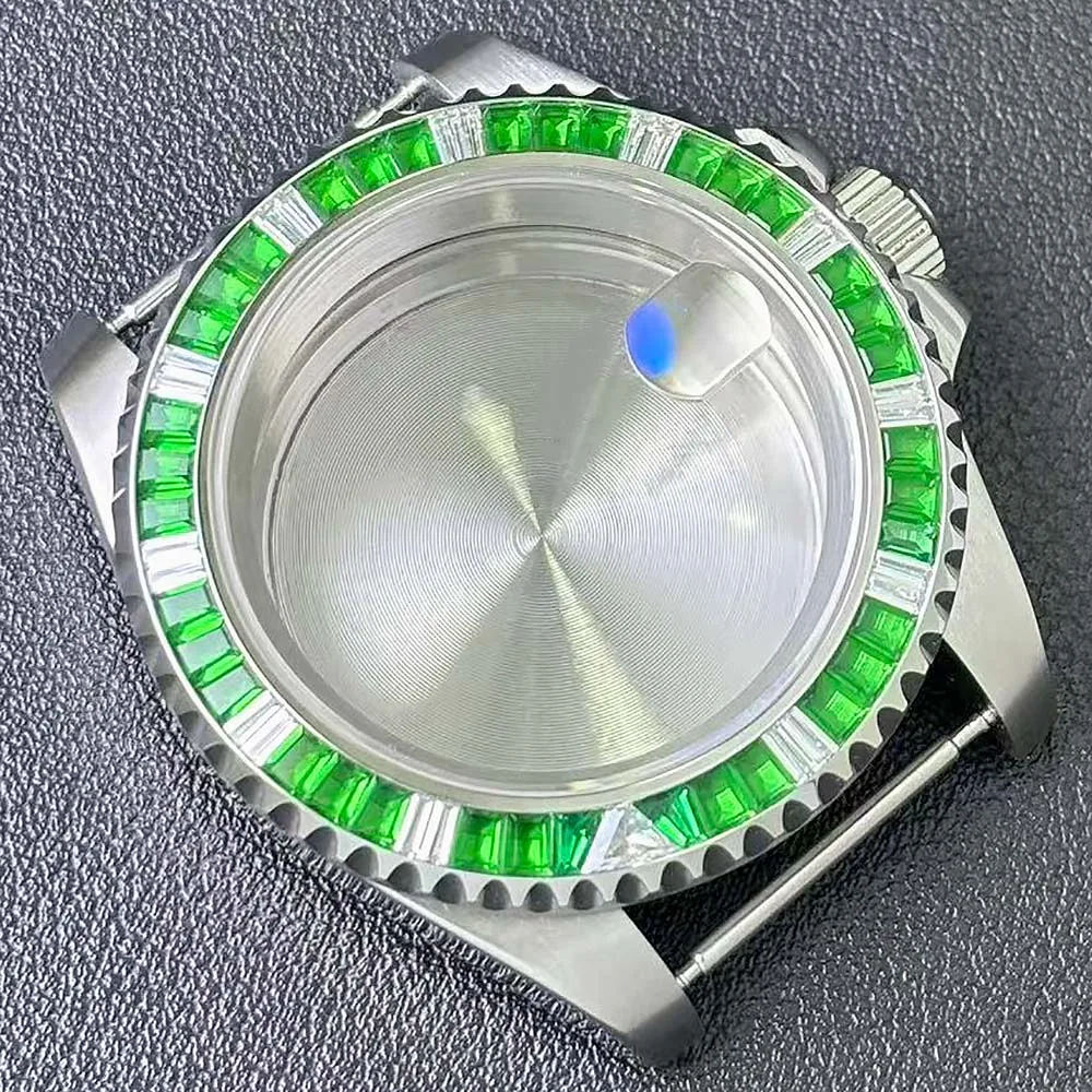 40.5mm gem-encrusted diamond waterproof case sapphire glass, suitable for 8215 ST1612 2813 movement watch accessories