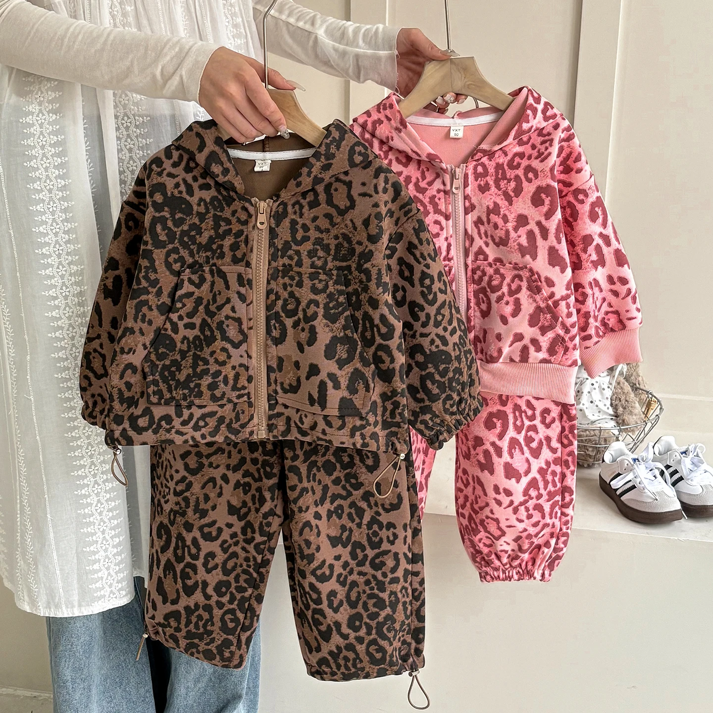 Faionable Leopard Print Children's Casual Outfit Set for Girls Baby Autumn Wear Two-Piece Set Korean Sle Loose Fit