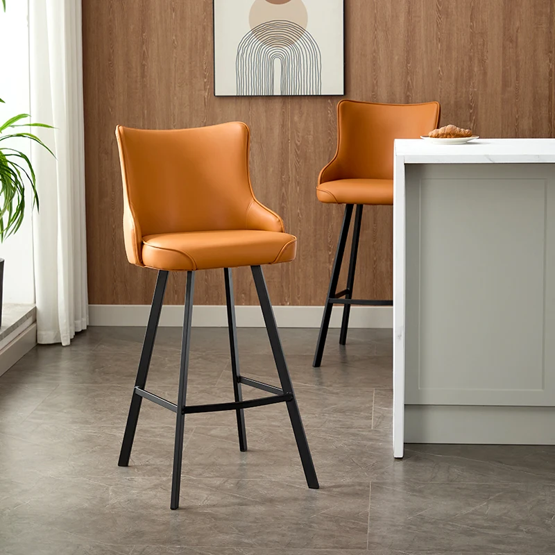 PU Leather Seat‌ Luxury Bar Stool-Modern Kitchen Island Chair with Backrest Adjustable Height Counter Stool for Home Cafe & Bar