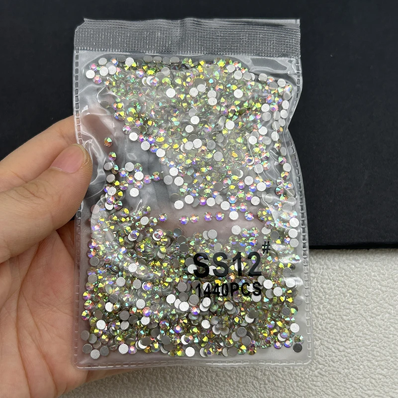 1440 Stück/Beutel AB/Klare Runde Mini-Nageldiamanten SS3-SS20 (1,3-4mm) Flache Rückseite Nicht-Hotfix Nagelkristalle Klare AB Maniküre-Glassteine