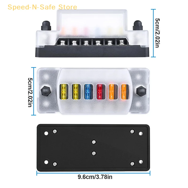 6-Way Automotive Fuse Holder With Negative Busbar – Waterproof 12V Blade Fuse Box (ATC/ATO Standard) – Includes Label Sticker