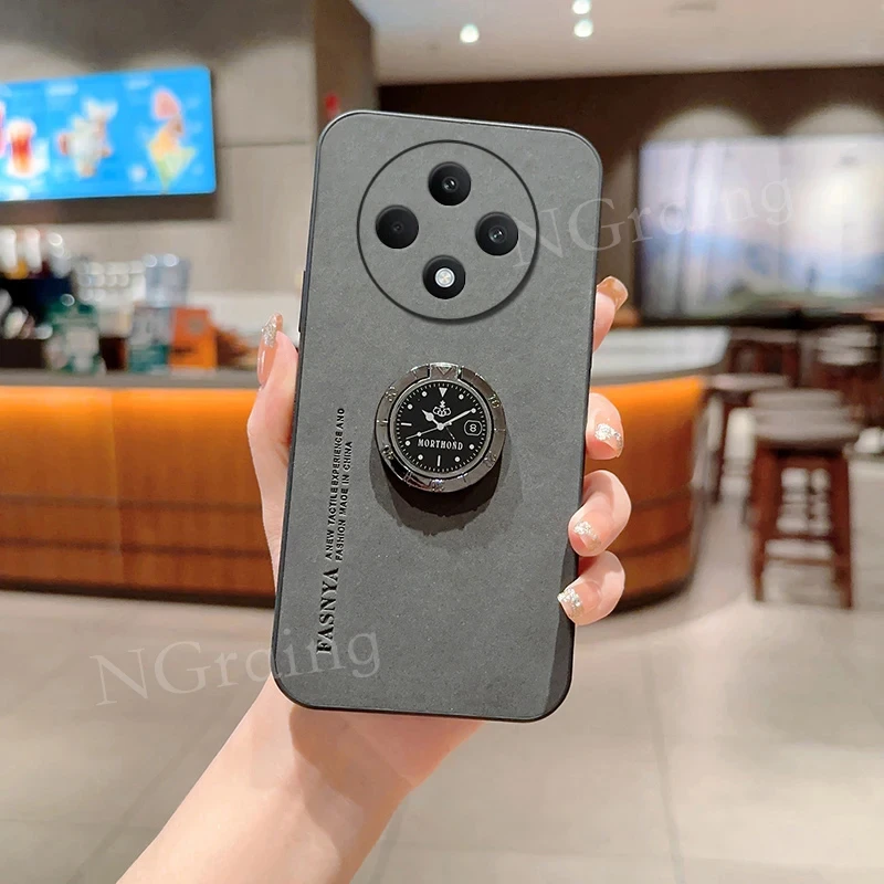 Case For OPPO Reno 12F Luxury Leather Ring Bracket Camera Protection Cover For OPPO Reno 12F Shockproof Bumper